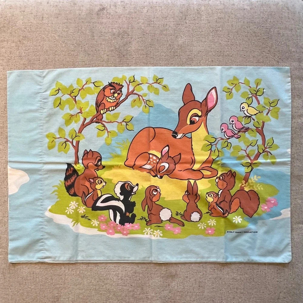 Vintage Disney Bambi Twin Sheet Set Pillowcase Sears Perma Prest Percale